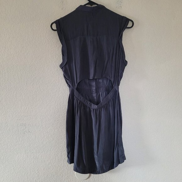 Anthropologie Yellow is Gold 100% Silk Dress Womens Sz Small Gray Mini Cut Out - Picture 7 of 7